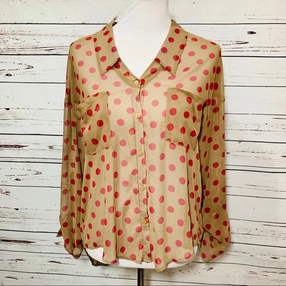 FREE PEOPLE Polka Dot Button Down Blouse - Picture 2 of 7